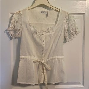 Guess Jeans Semi-sheer embroidered floral sleeve top